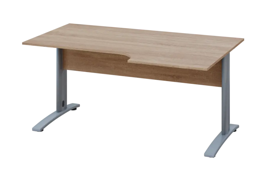 ERK 18 - 166 stůl kancelářský, rohový, pravý, kovová podnož stříbrná, deska 18 mm, široký 1600 mm, dub bardolino